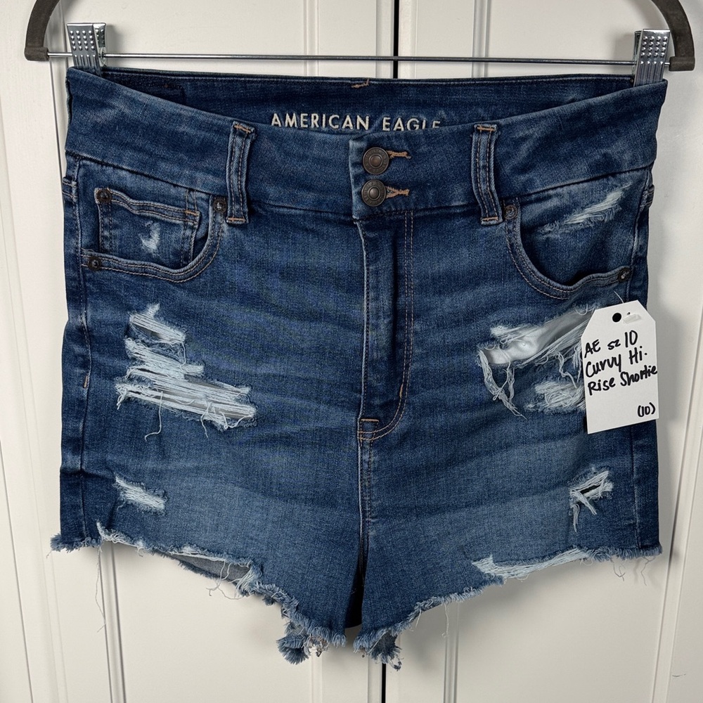 American Eagle Curvy Hi-Rise Shortie Denim Shorts Size 10